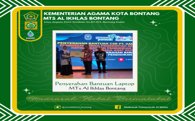 Wujudkan Digitalisasi Pendidikan, MTs Al Ikhlas Bontang Terima Hibah 10 Unit Laptop